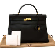 Hermès Kelly 40cm Black Veau Grainee Ardennes GHW for the best price at Labellov