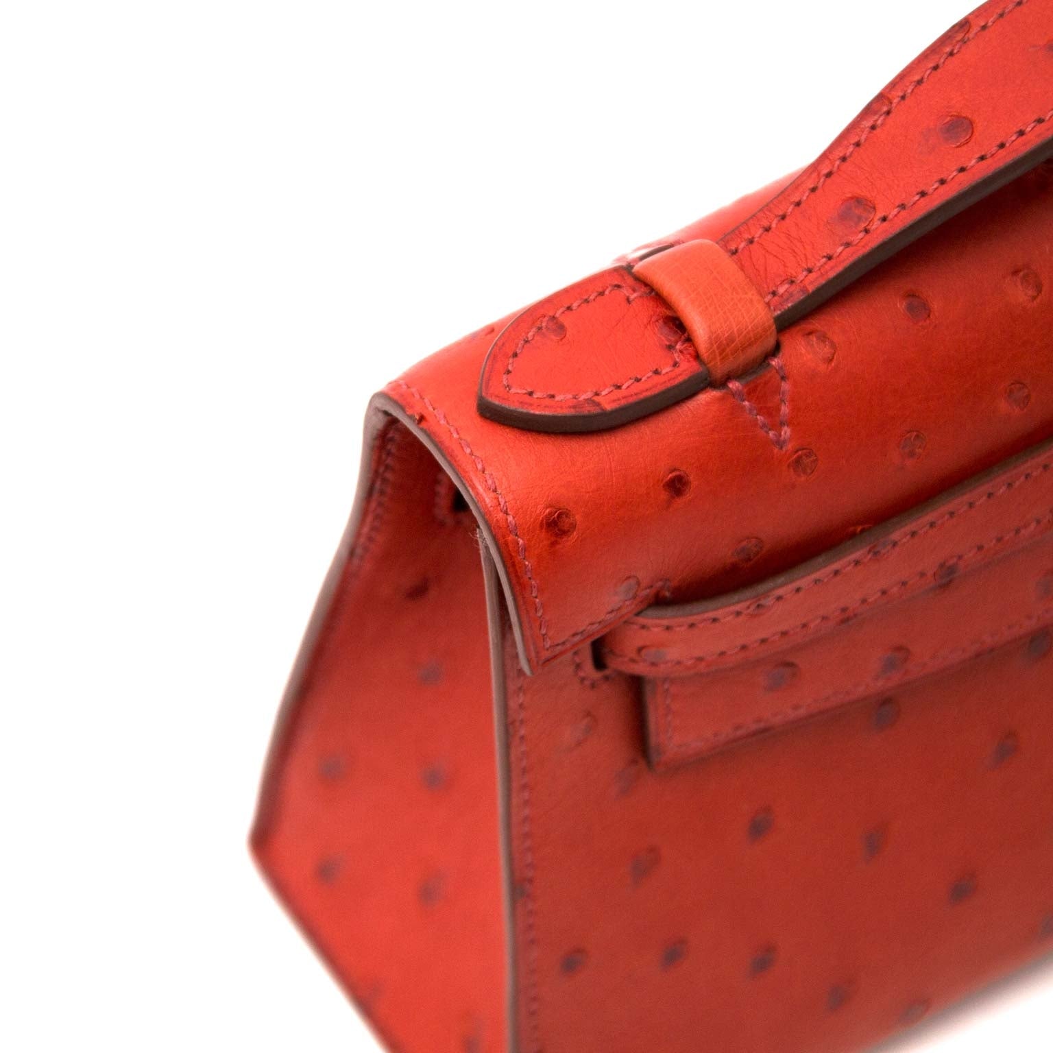 Hermès Kelly Mini Pochette Autruche Brique PHW