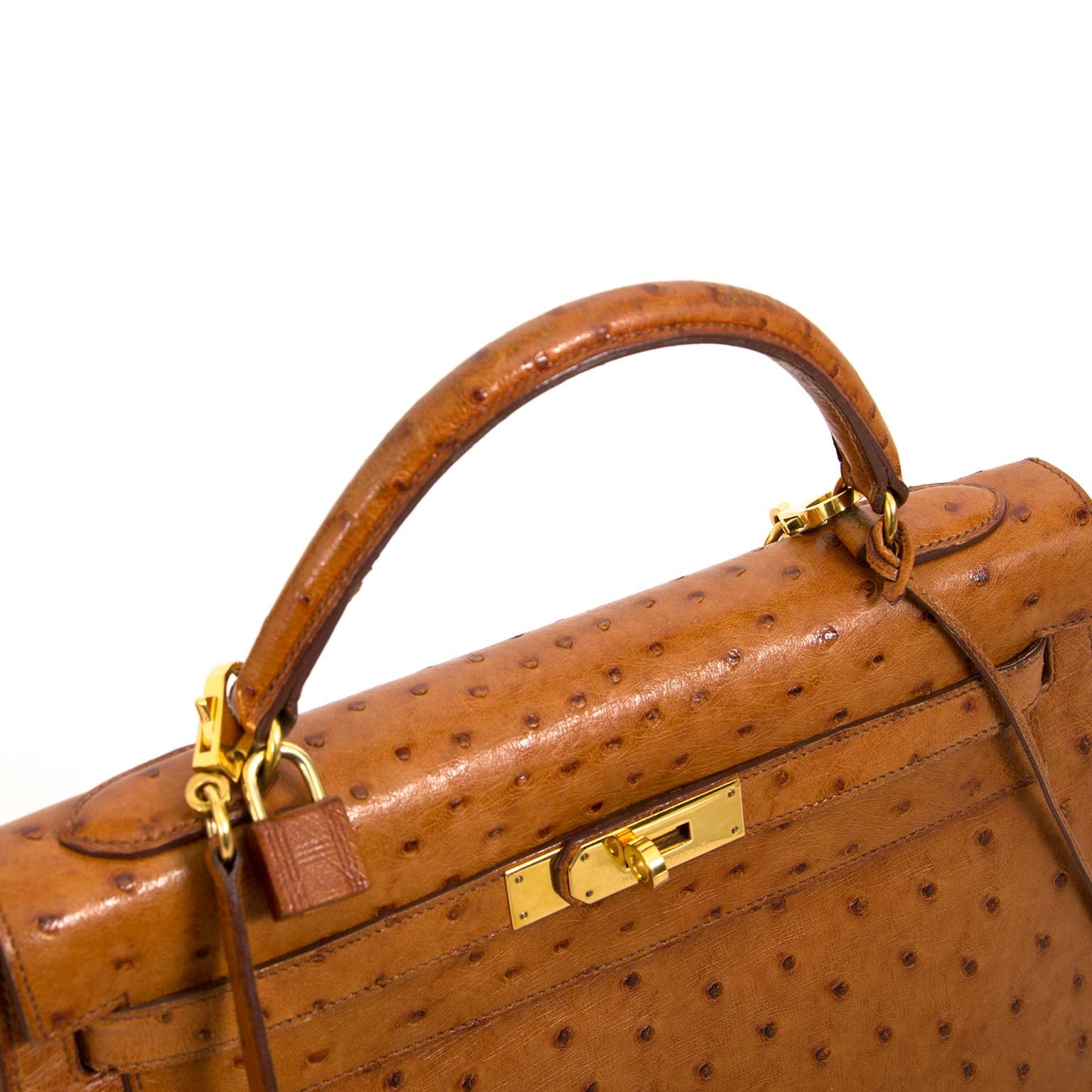 Hermès Kelly Ostrich 32 GHW detail available online at Labellov luxury