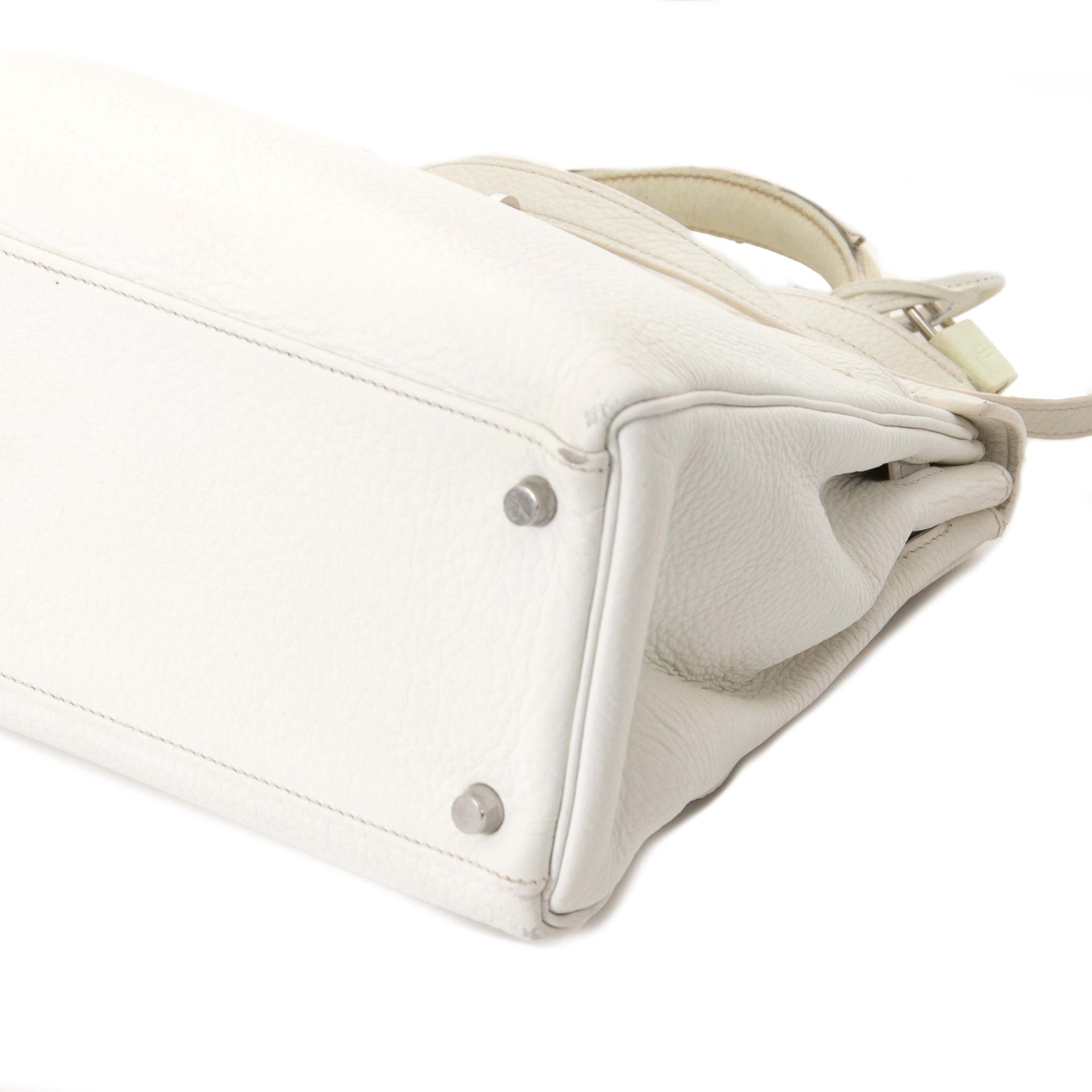 Very Rare Hermès Kelly 32 White Clemence Taurillon PHW kopen en verkopen