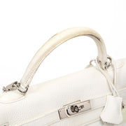 Very Rare Hermès Kelly 32 White Clemence Taurillon PHW for sale