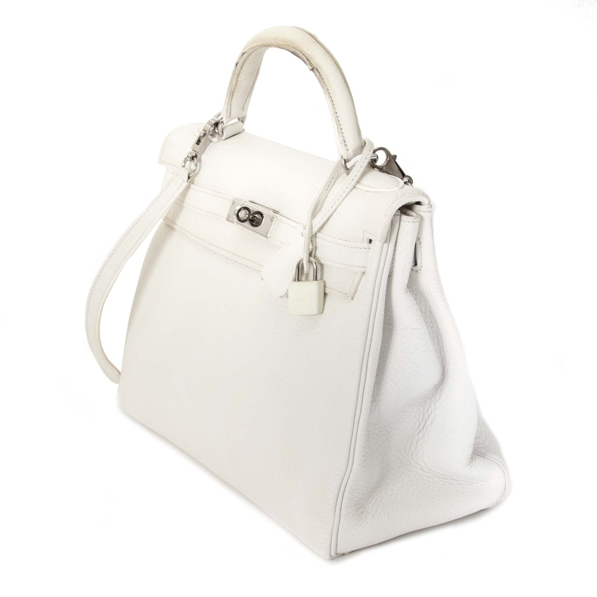 Bent u op zoek naar een authentieke Very Rare Hermès Kelly 32 White Clemence Taurillon PHW