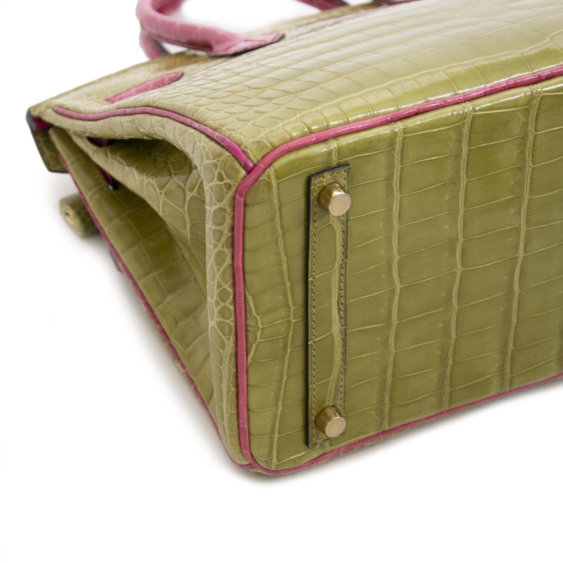 Hermès Birkin 30 Crocodile Porosus GHW Vert Anis/Rose Sheherazade