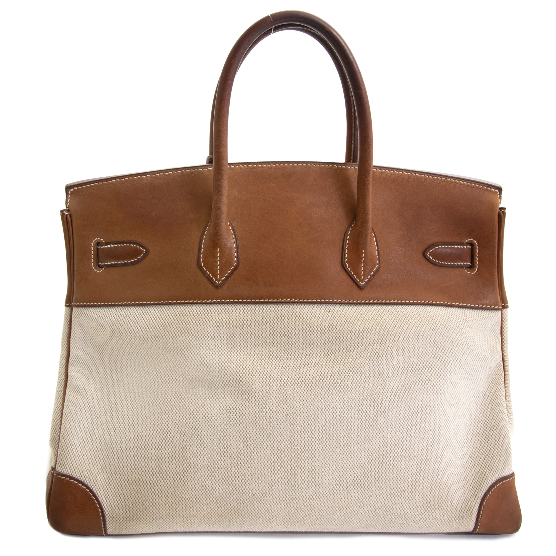 Achterkant van authentieke Hermès Birkin 35 Barenia & Toile Naturel
