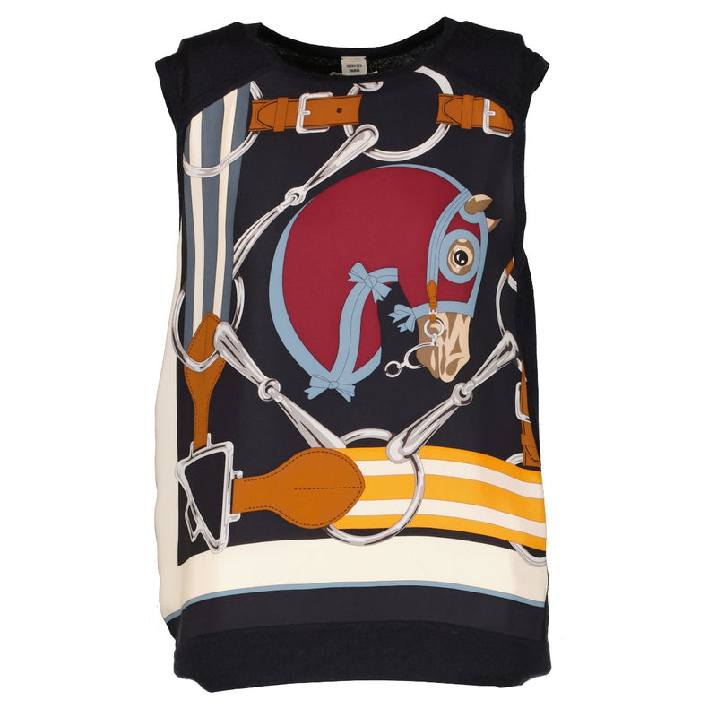 Hermès Black Tatersale Print Cashmere/Silk Sleeveless Knitwear