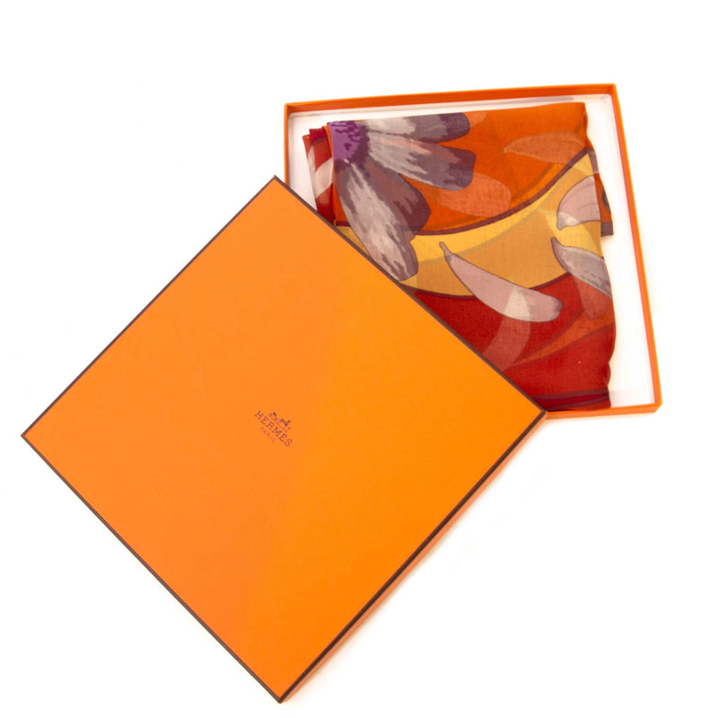 Hermes Crimson Au Gres Du Vent Mousseline silk scarf