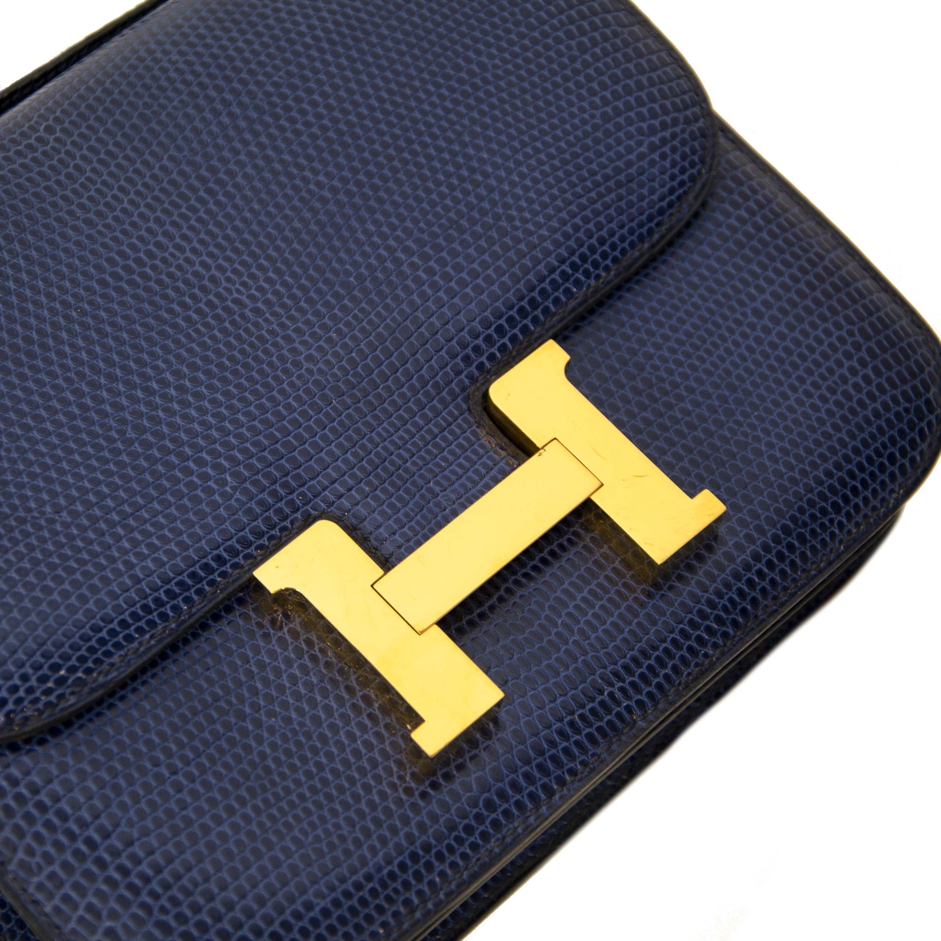 Hermès Constance Mini Bleu Saphir Glanzende Hagedis GHW