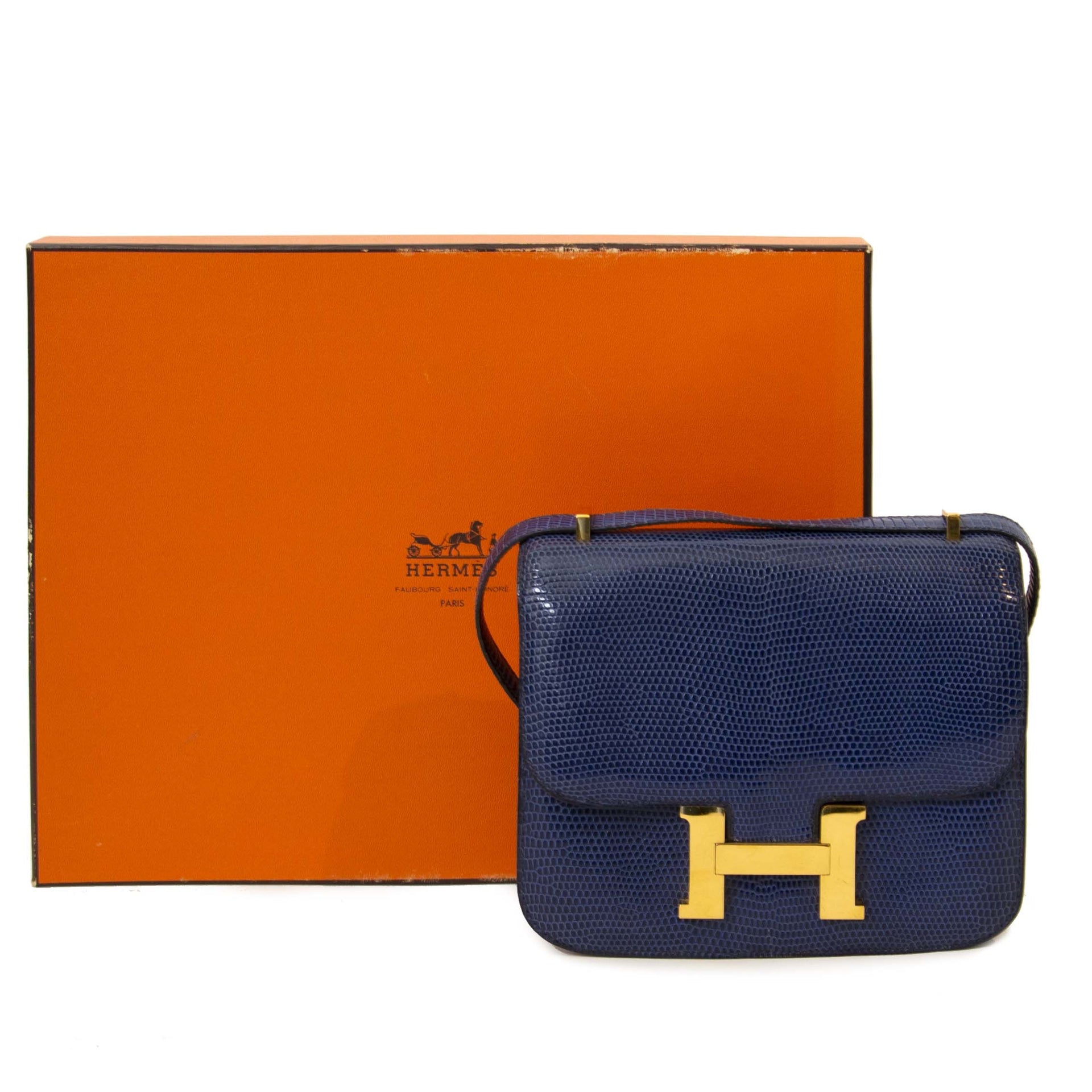 Hermès Constance Mini Bleu Saphir Glanzende Hagedis GHW