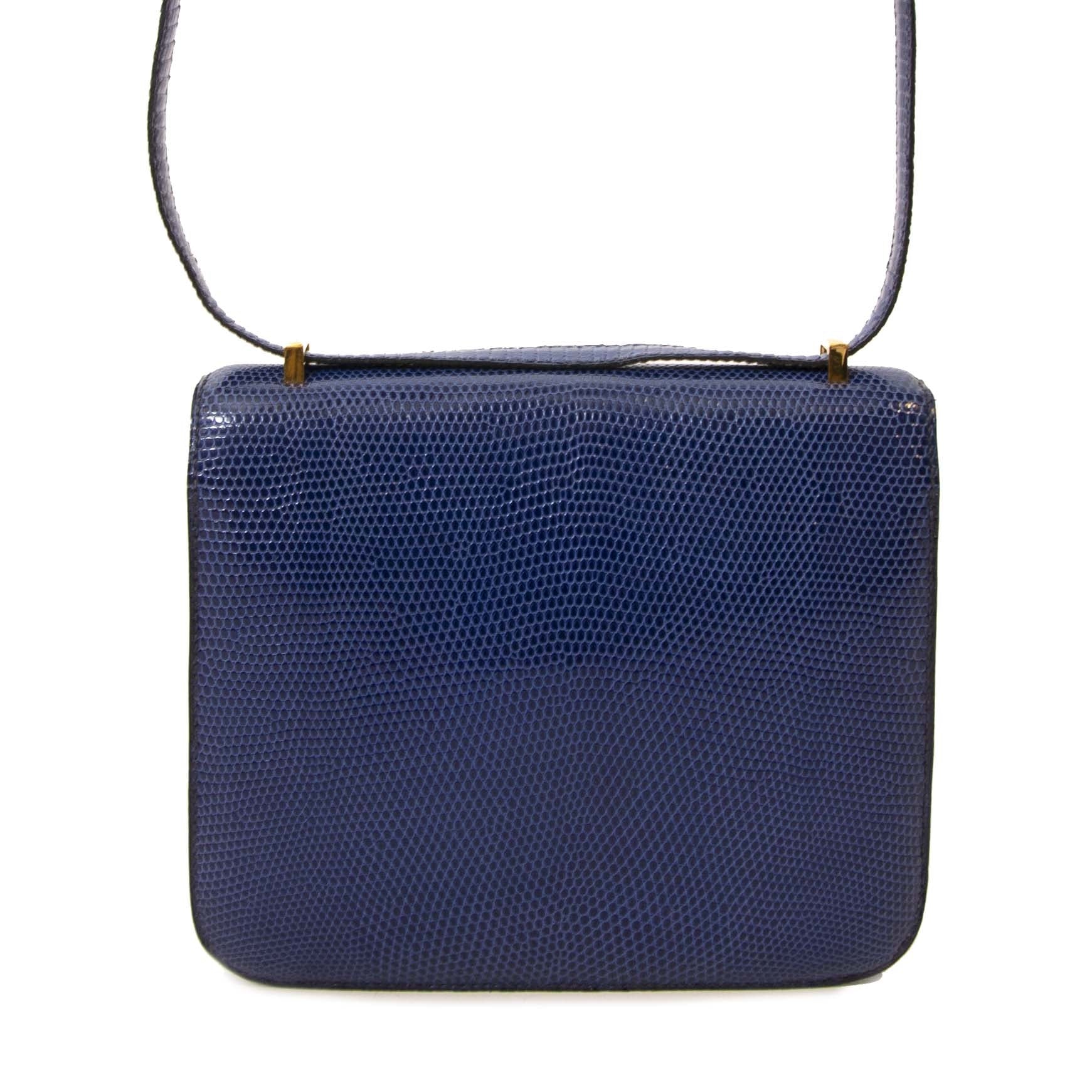 Hermès Constance Mini Bleu Saphir Glanzende Hagedis GHW