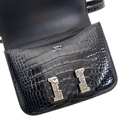 Hermès Constance 18 Mini Marquete Alligator Miss Lisse / Lezard Bleu Marine Ombre
