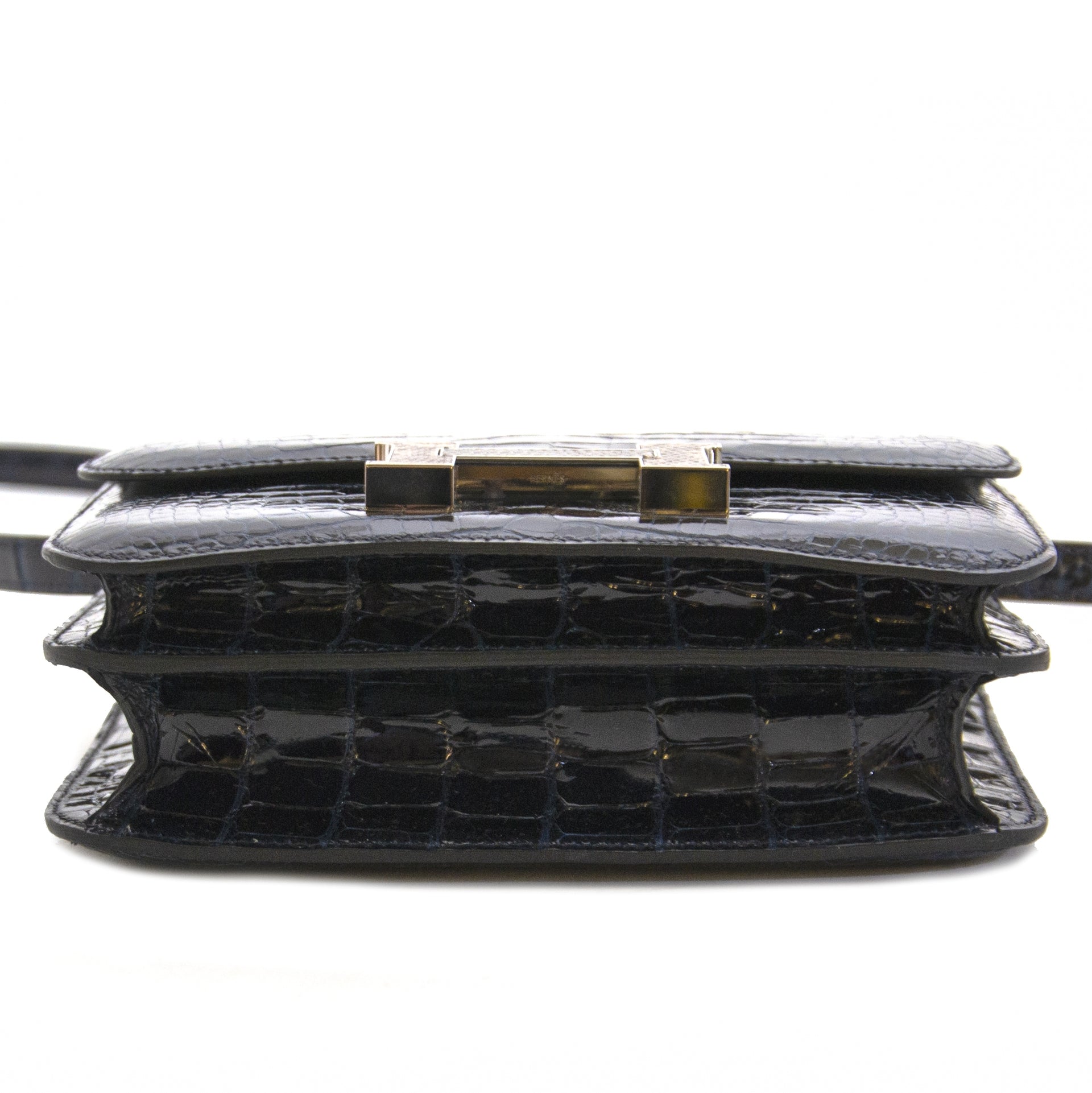 Buy and sell 100% authentic Hermès Constance 18 Mini Marquete Alligator Miss Lisse / Lezard Bleu Marine Ombre