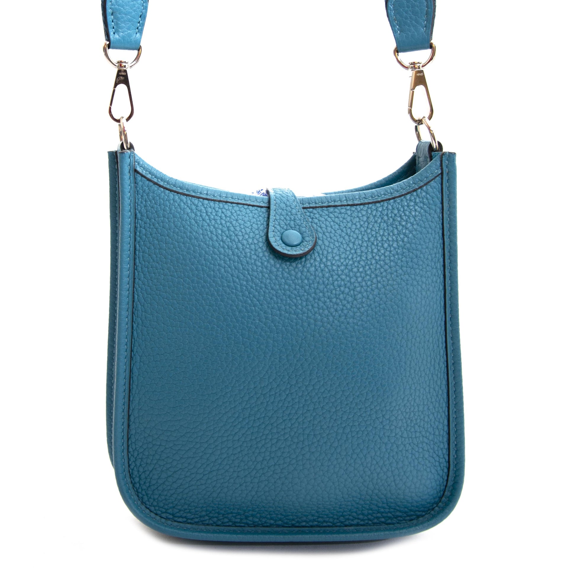 100% authentic Hermes Mini Evelyne Turquoise Clémence Taurillon Shoulder Bag