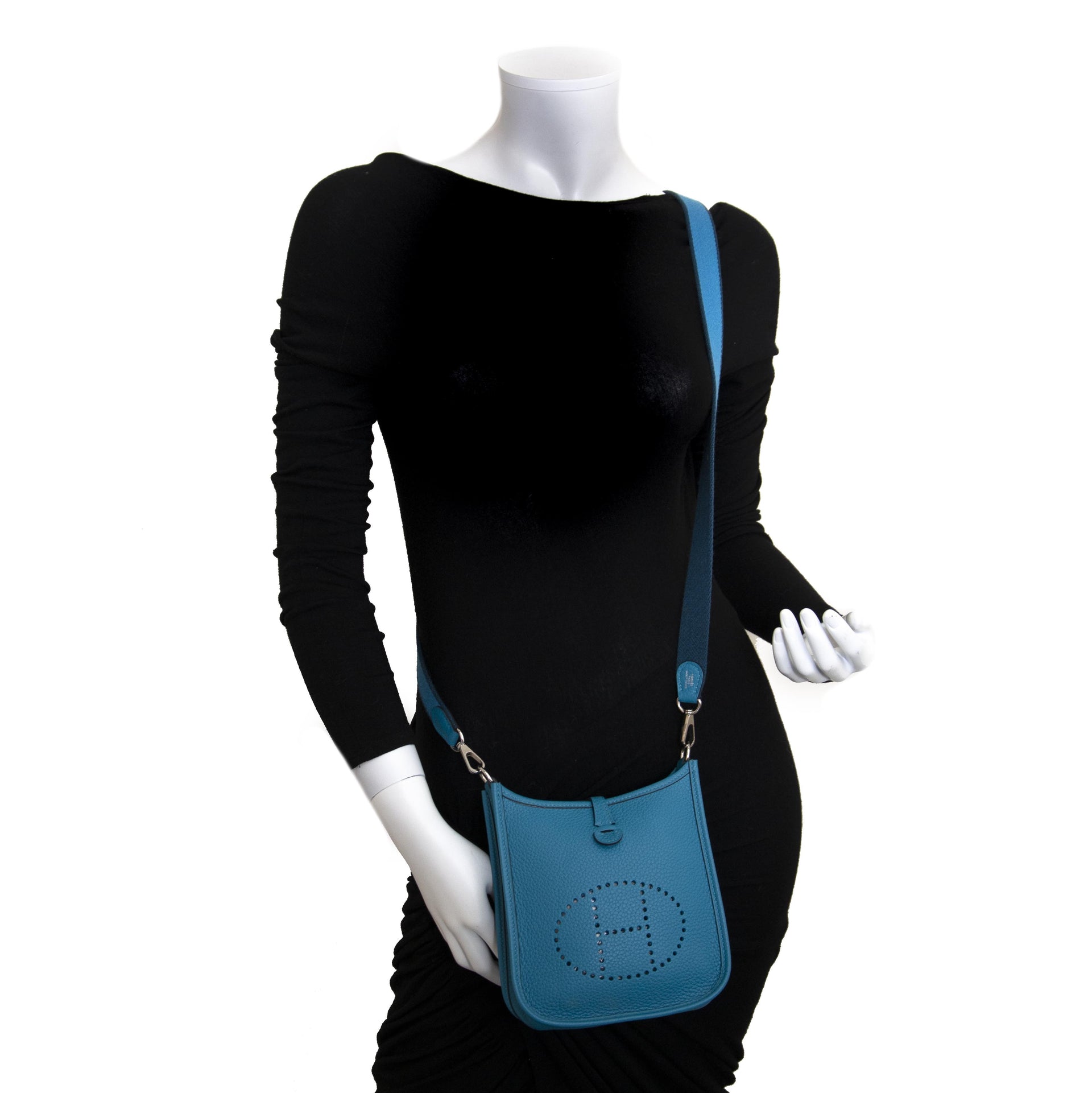 Hermes Mini Evelyne Turquoise Clémence Taurillon Shoulder Bag