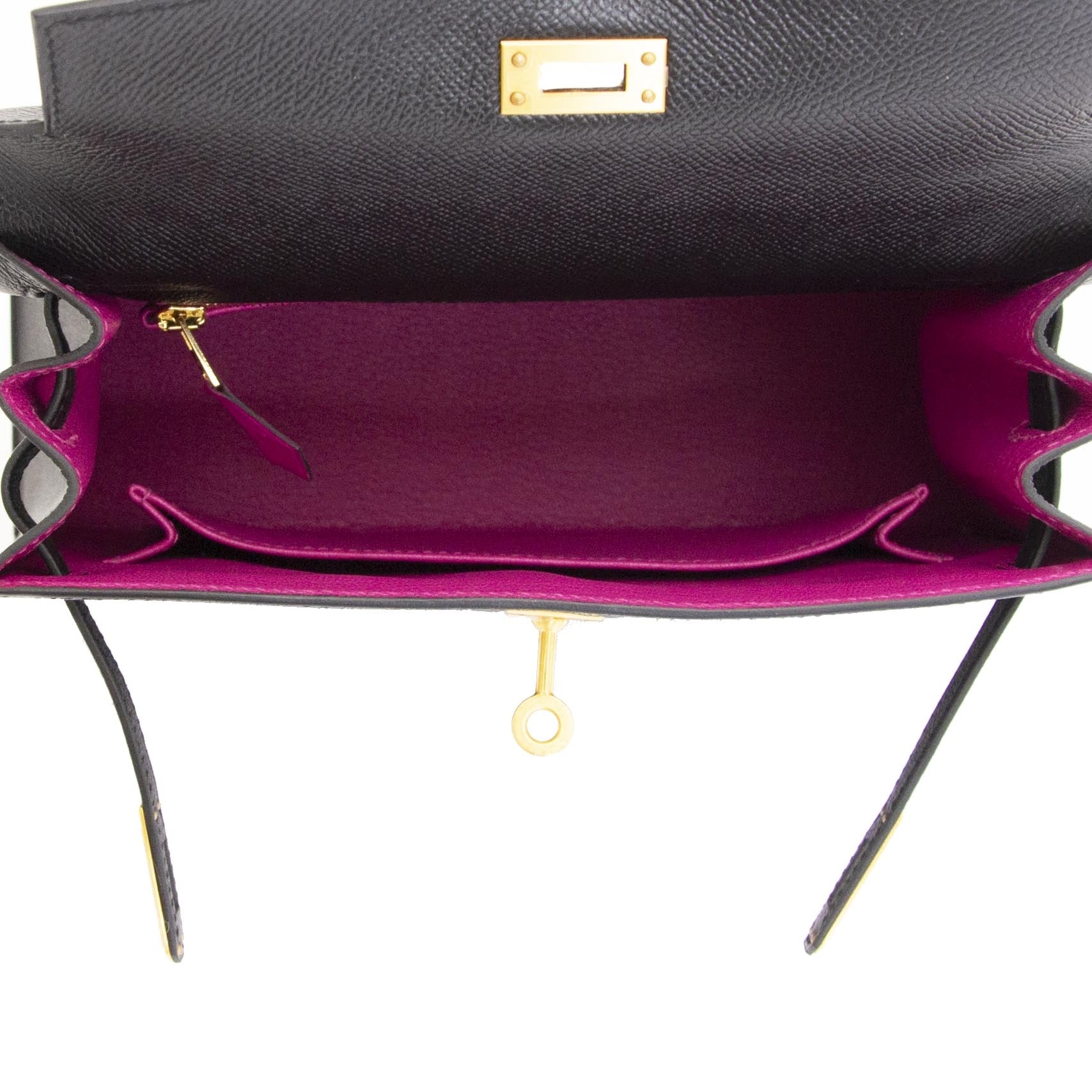 Hermès Kelly 25cm HSS Black Epsom Brushed GHW Rose Pourpre Horseshoe