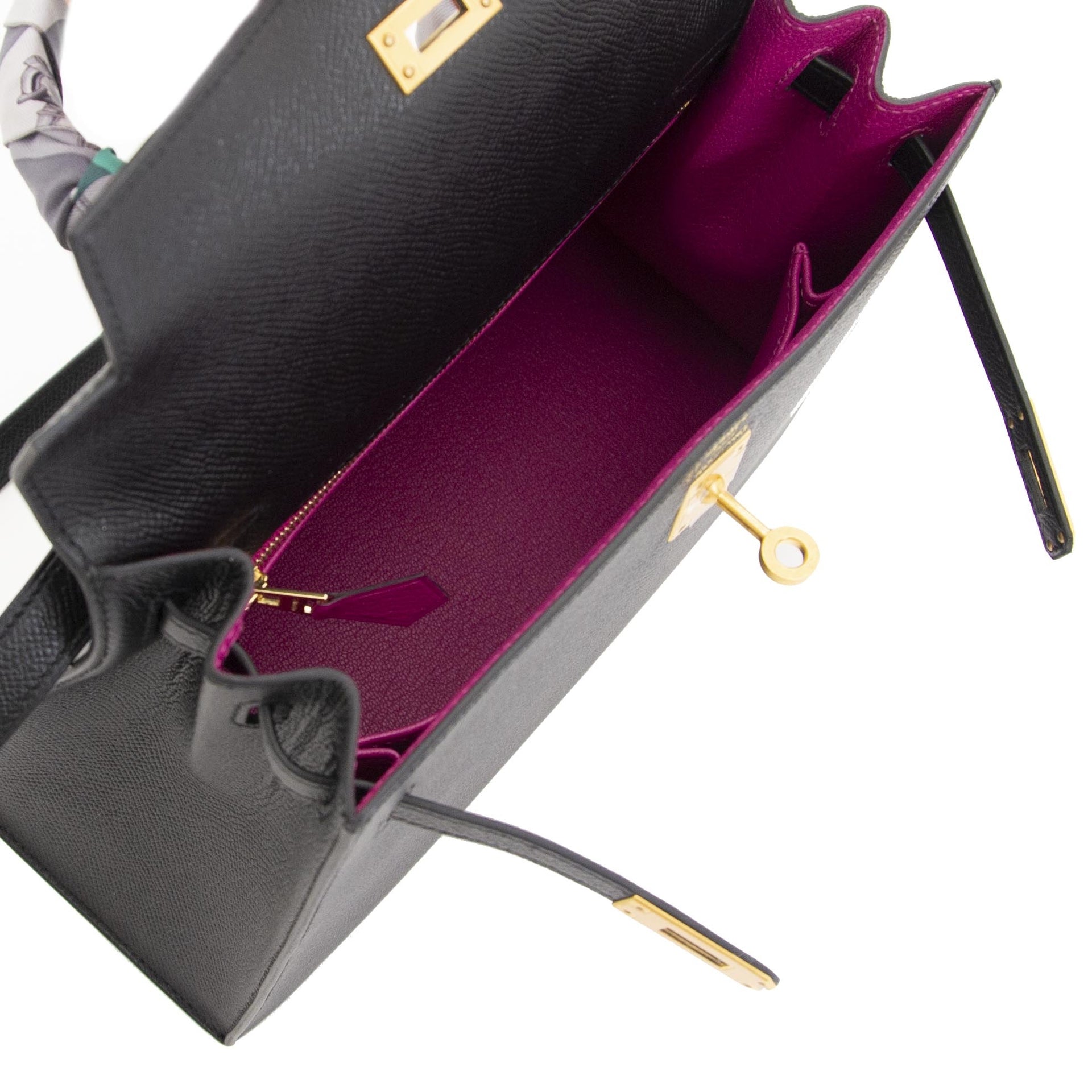 Hermès Kelly 25cm HSS Black Epsom Brushed GHW Rose Pourpre Horseshoe kopen aan de beste prijs