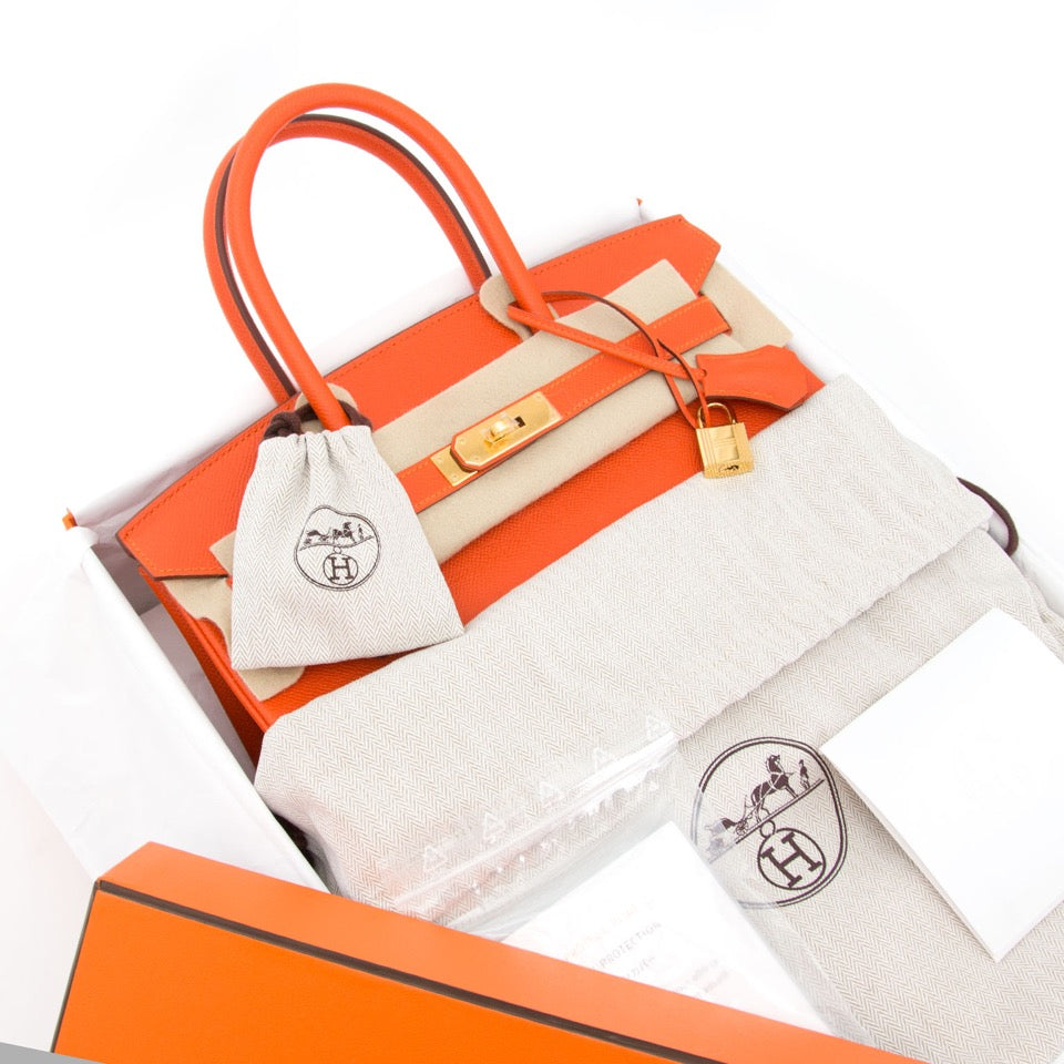 shop your designer luxury secondhand rare Brand New Hermes Birkin 30 Feu Epsom GHW