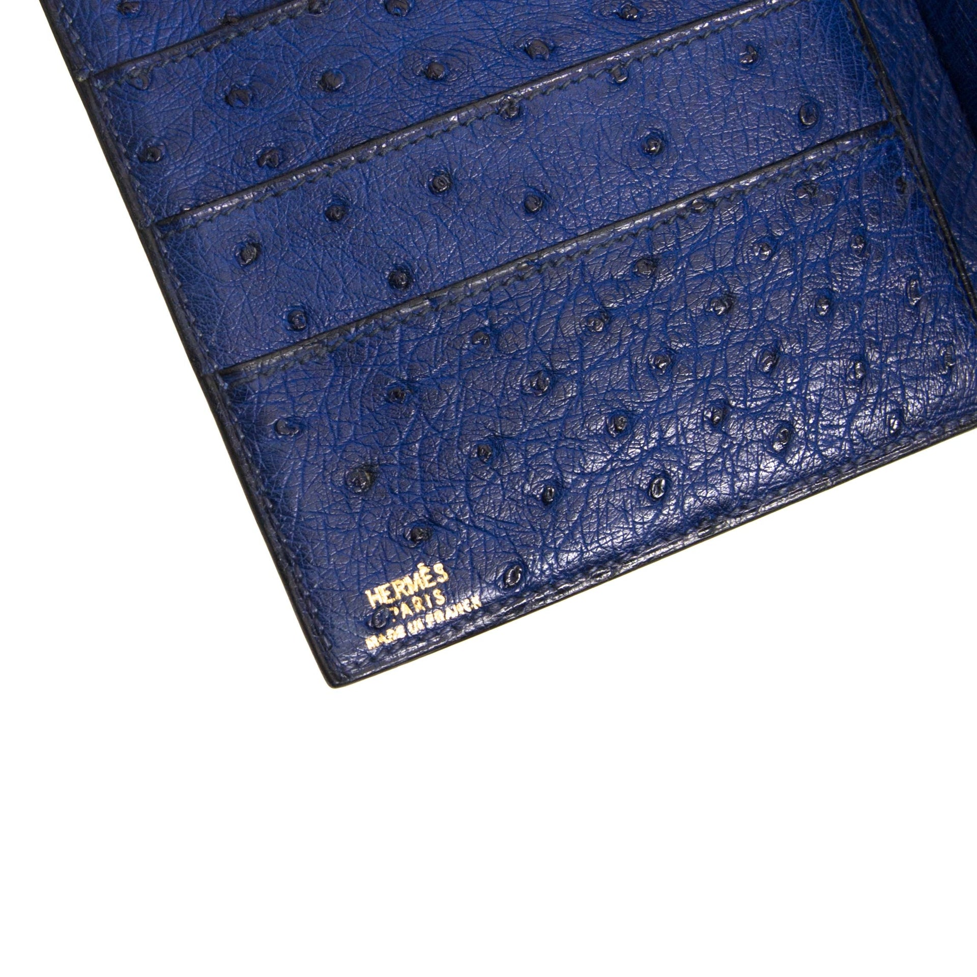 Hermès Indigo Blue Ostrich Fold Wallet now for sale at labellov vintage fashion webshop belgium