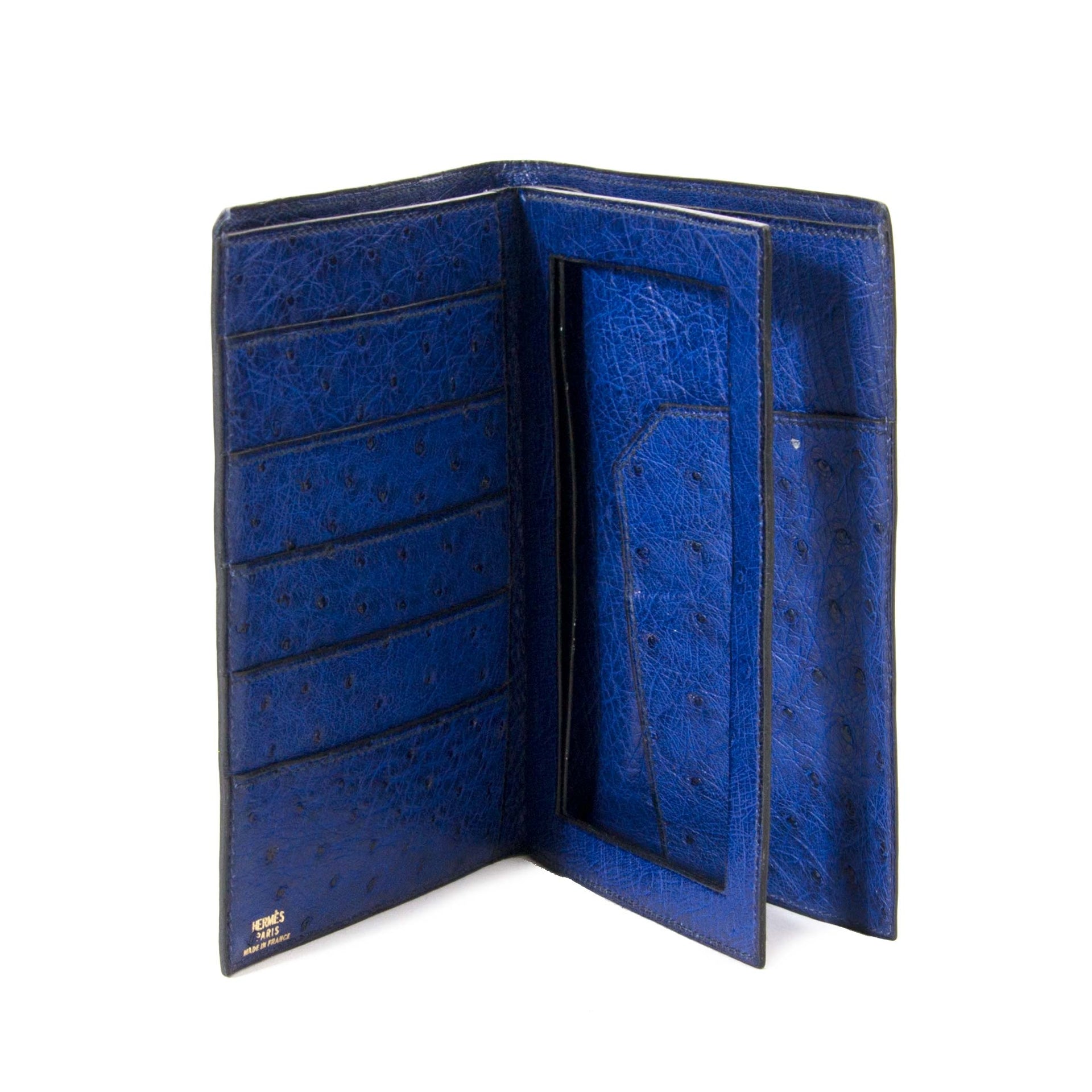 Hermès Indigo Blue Ostrich Fold Wallet now for sale at labellov vintage fashion webshop belgium