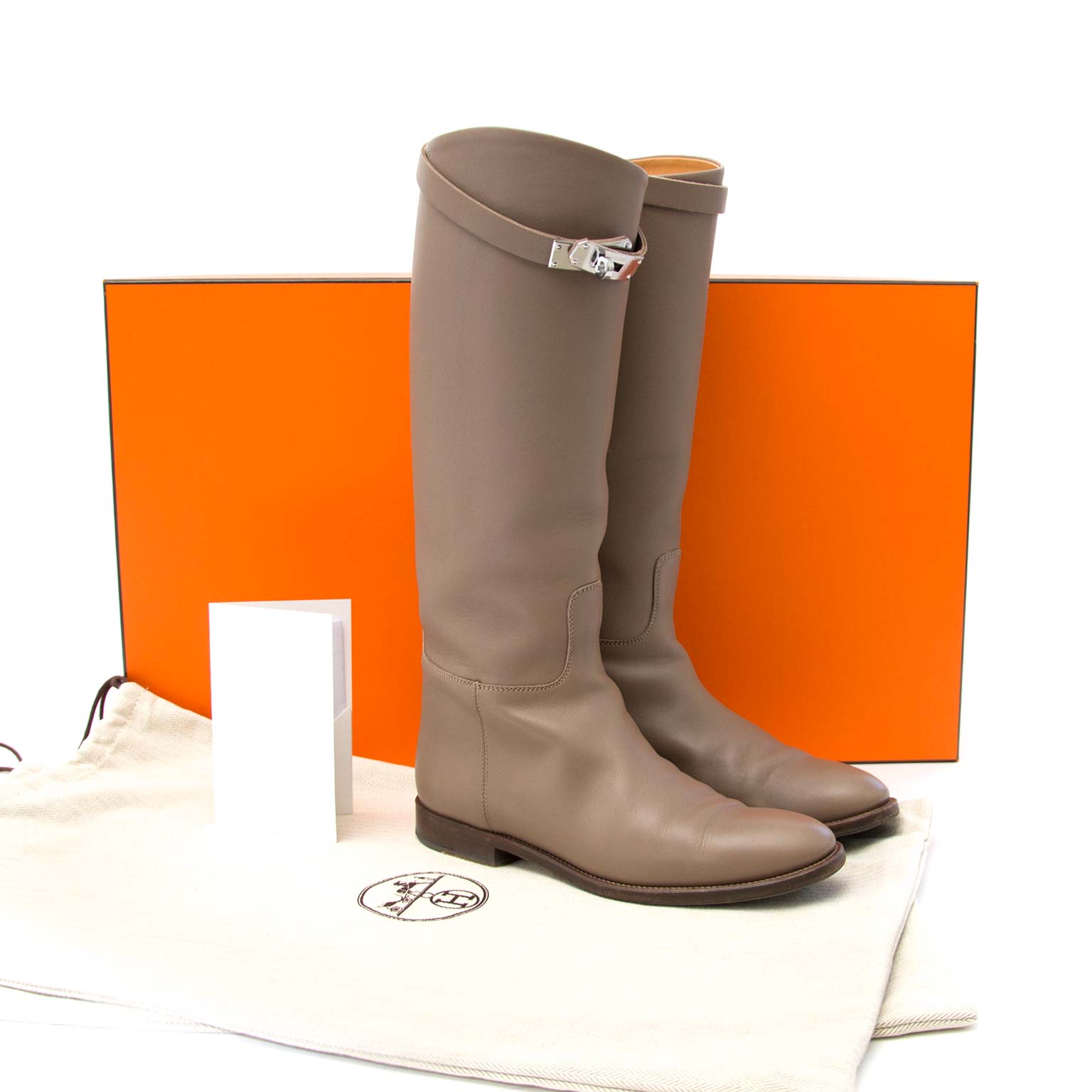 koop online aan de beste prijs Hermes Etoupe Bottes Jumping Veau Swift Forme Jopanais