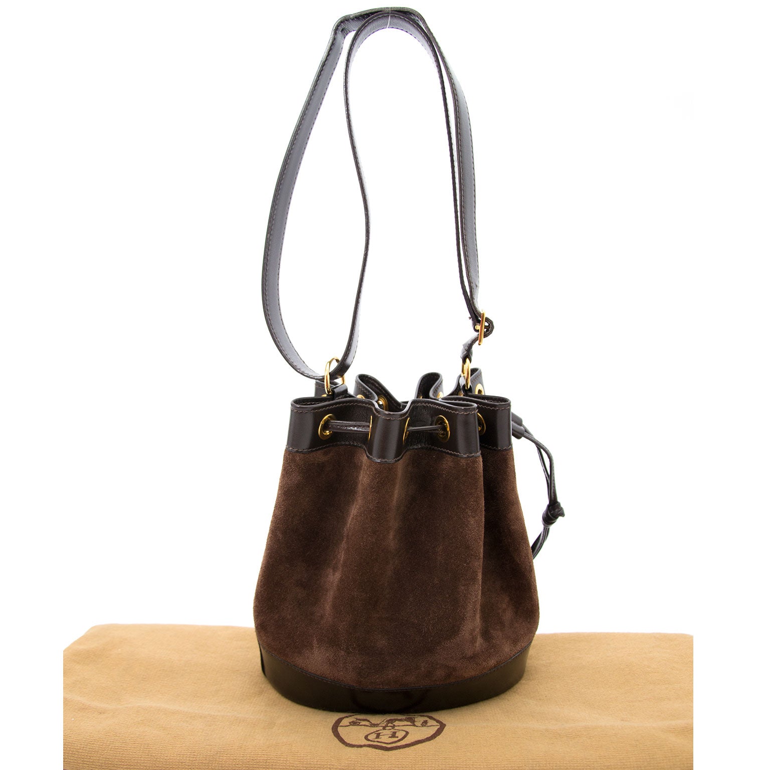 koop veilig online aan de beste prijs Hermes Brown Suede Bucket Bag