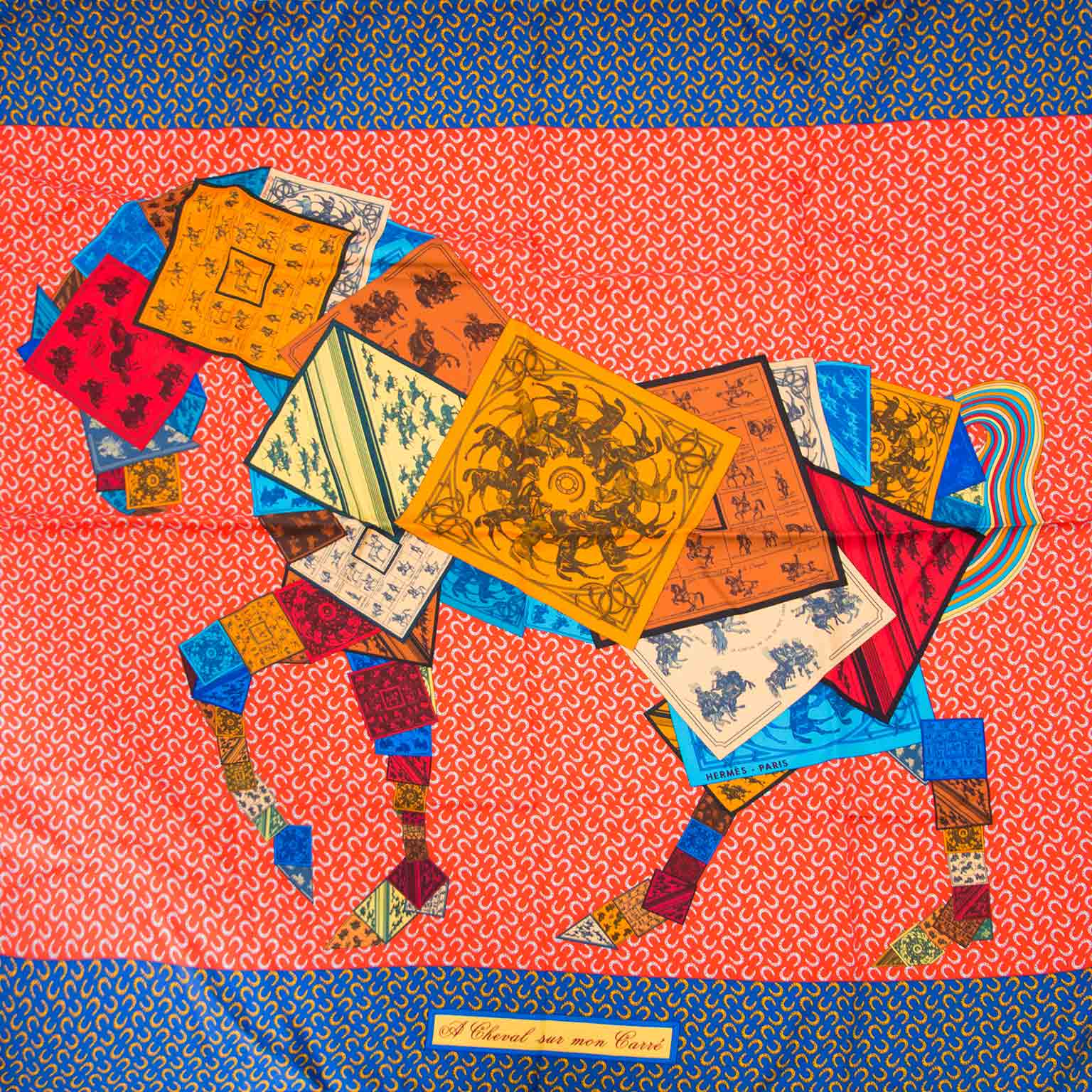 We buy and sell your secondhand designer scarfs Hermès Silk Carré 'A Cheval sur Mon Carré' by Balli Baret