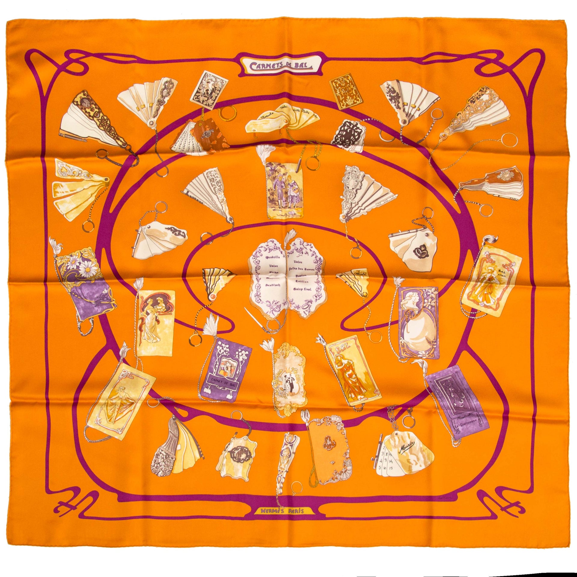 Hermès Carré de Soie Carnets De Bal Orange