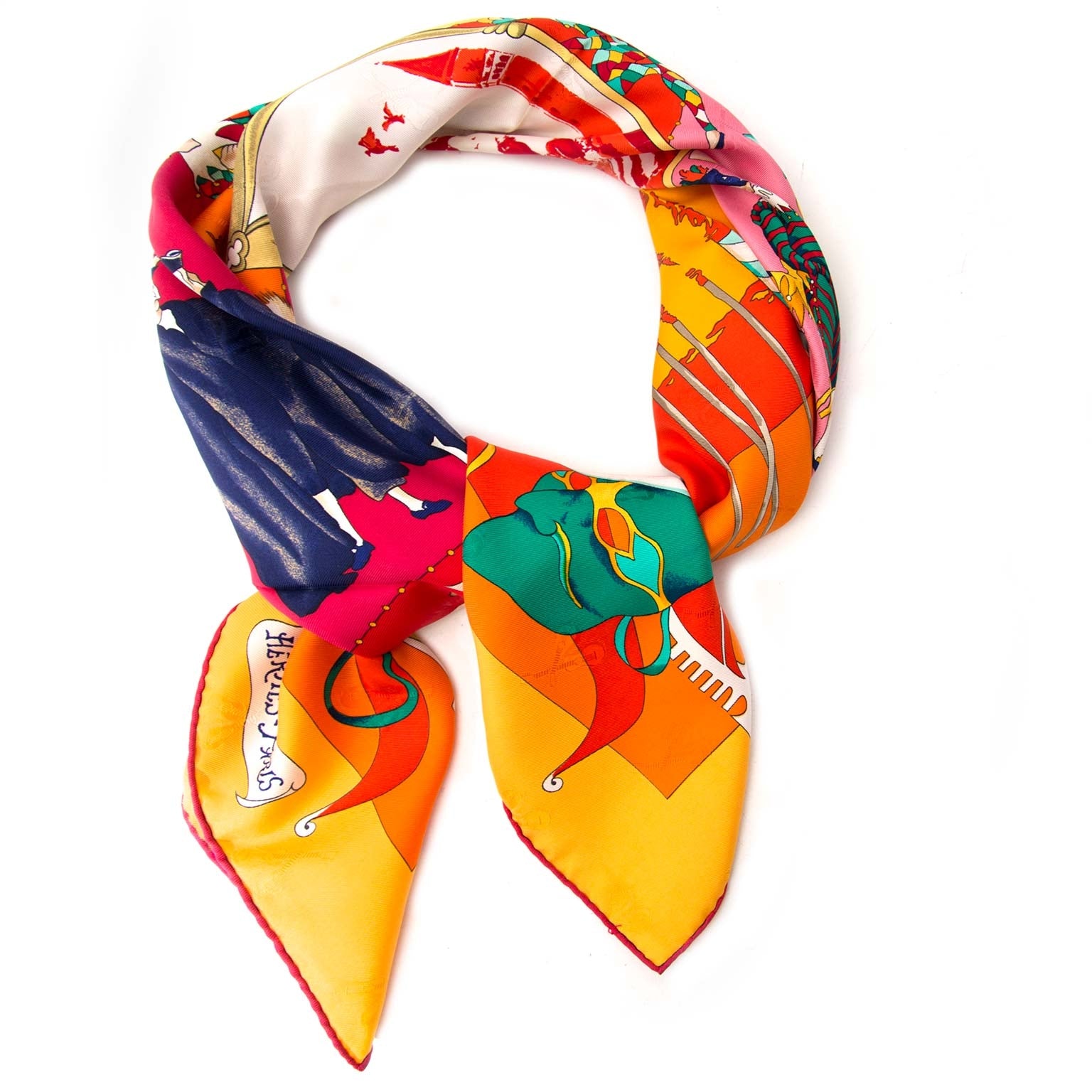 Hermes 'Le Carnaval De Vénice' Silk Carré Scarf Buy authentic designer Hermes secondhand scarves at Labellov at the best price. Safe and secure shopping. Koop tweedehands authentieke Hermes sjaals bij designer webwinkel labellov.