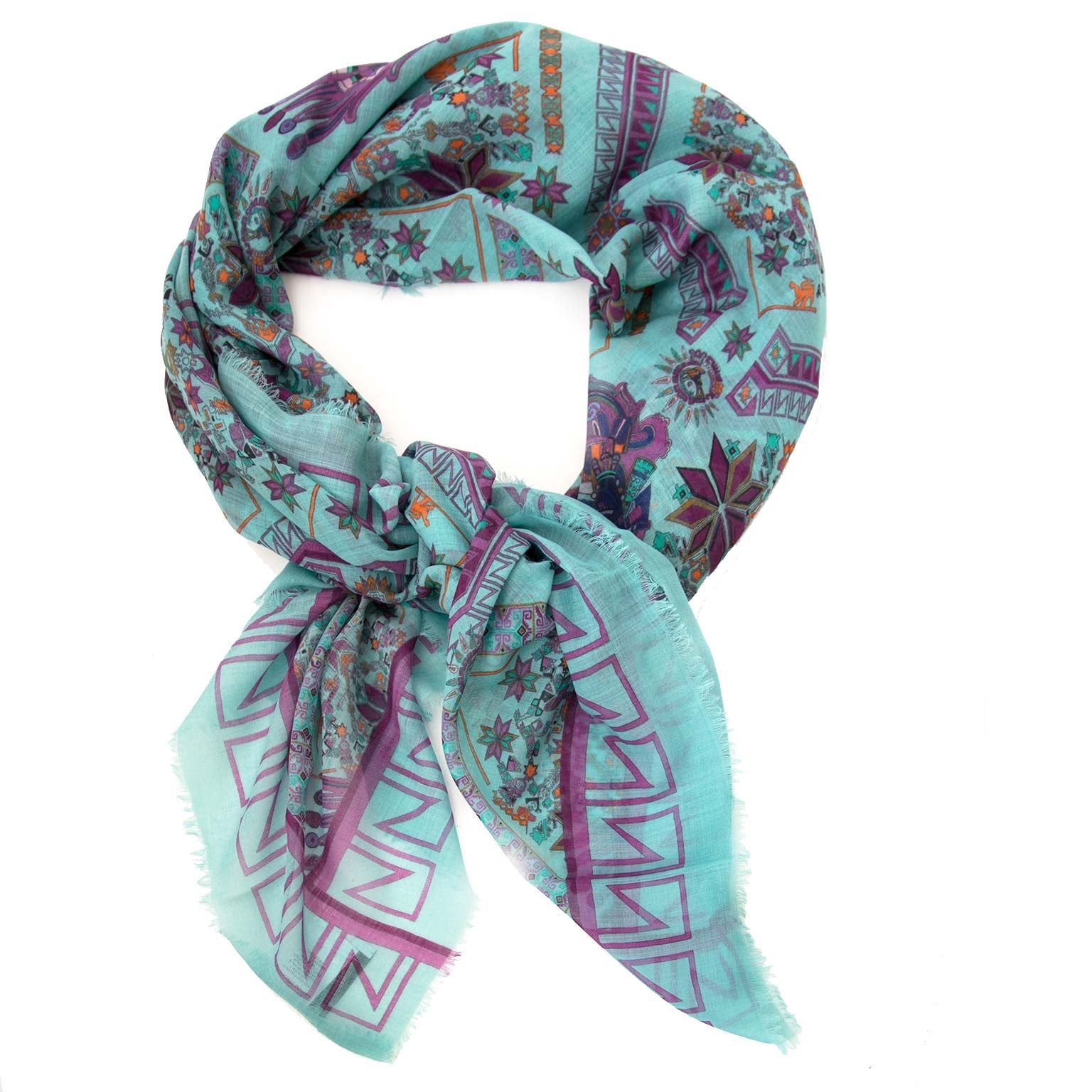 Buy versace cyan blue silk modal scarf at labellov vintage fashion webshop belgium