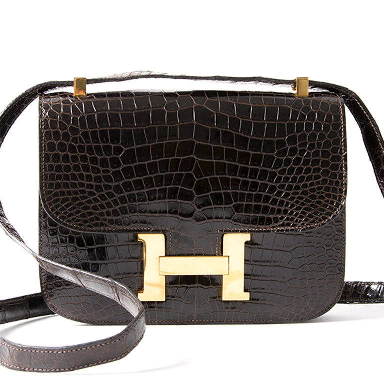buy safe online secondhand designer vintage hermes constance croco marron pour le meilleur prix