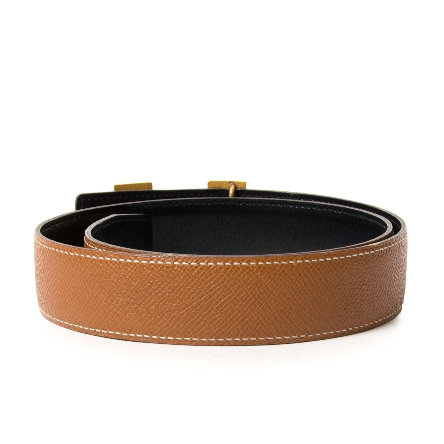 koop veilig online tegen de beste prijs Hermes Black/Gold Constance 'H' Belt - size 75
