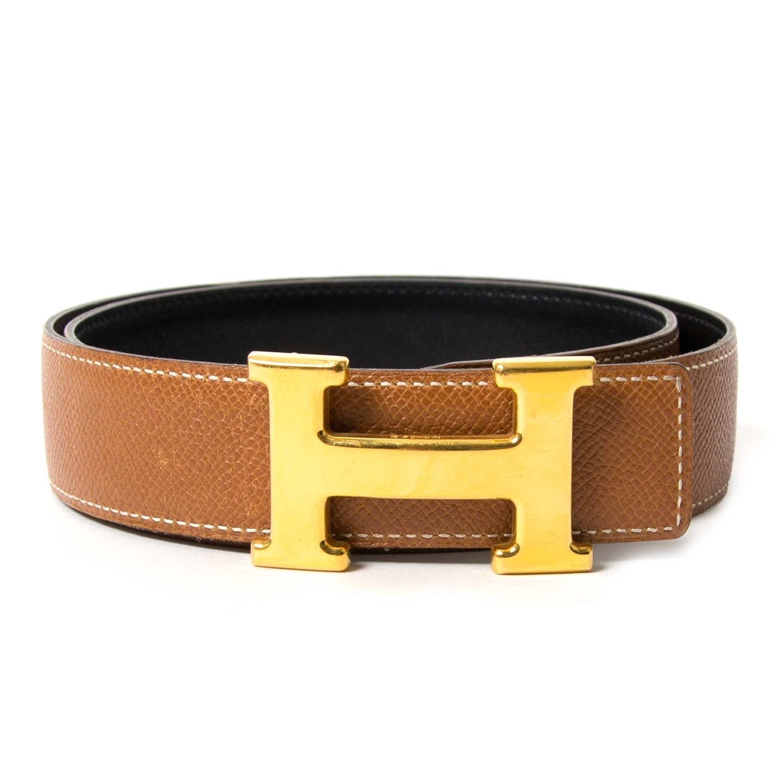 acheter en ligne seconde main Hermes Black/Gold Constance 'H' Belt - size 75
