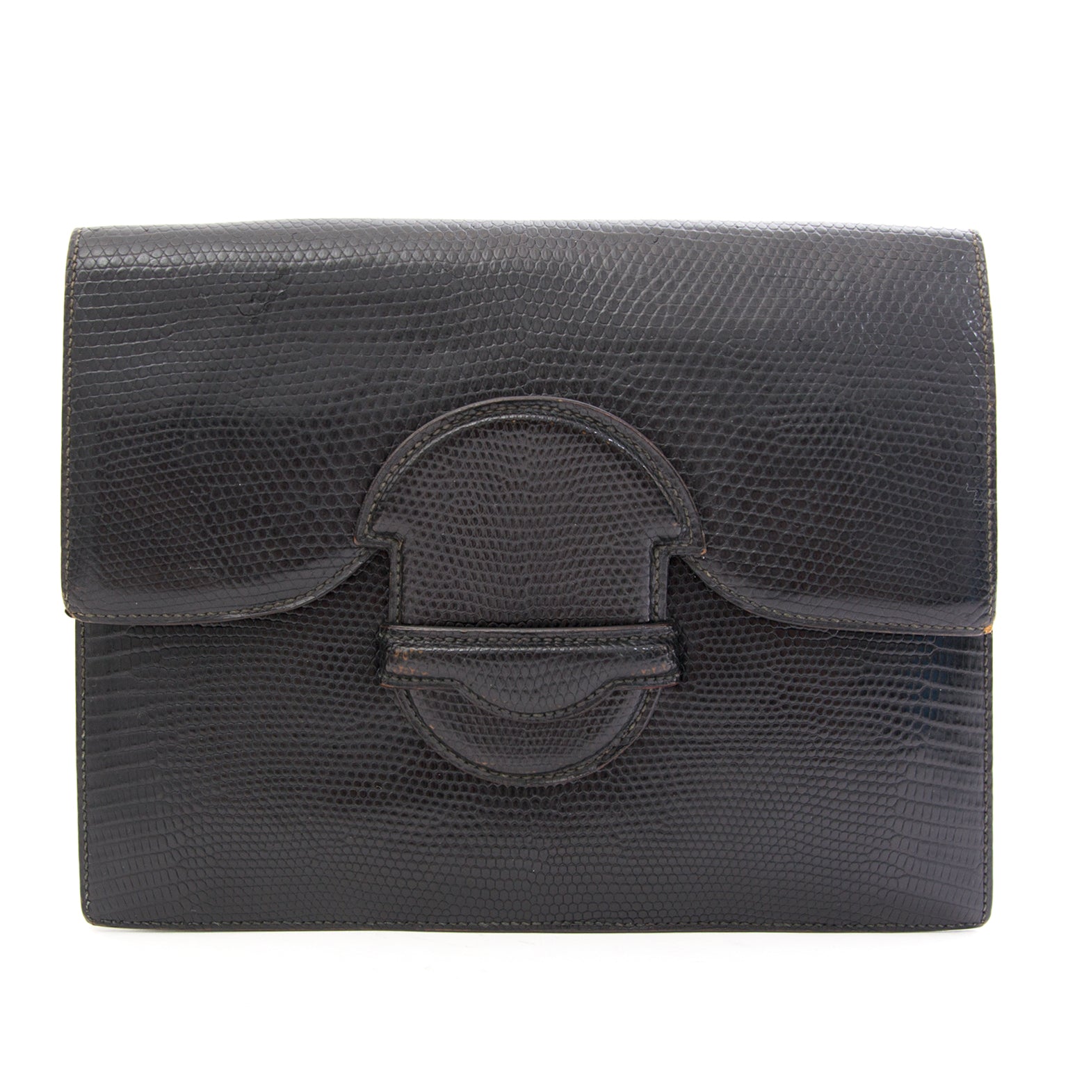 Hermès Lizard Envelope Clutch Authentieke clutch Hermès zwart leder