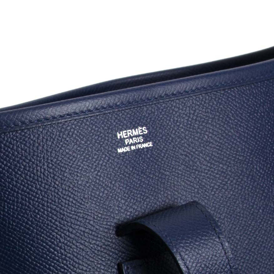 Hermès Evelyne III 33 GM Blue Epsom Bag now for sale at labellov vintage fashion webshop belgium
