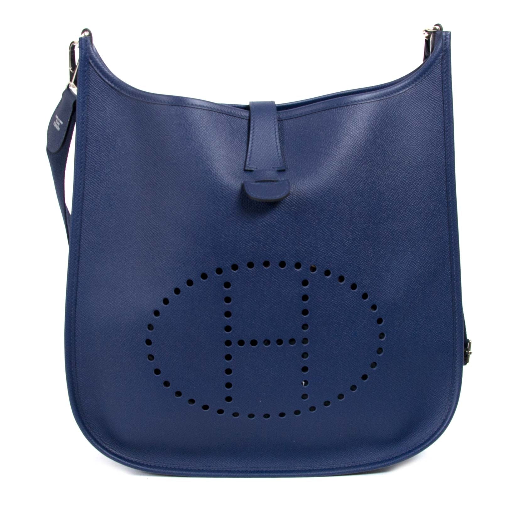 Hermès Evelyne III 33 GM Blue Epsom Bag now for sale at labellov vintage fashion webshop belgium