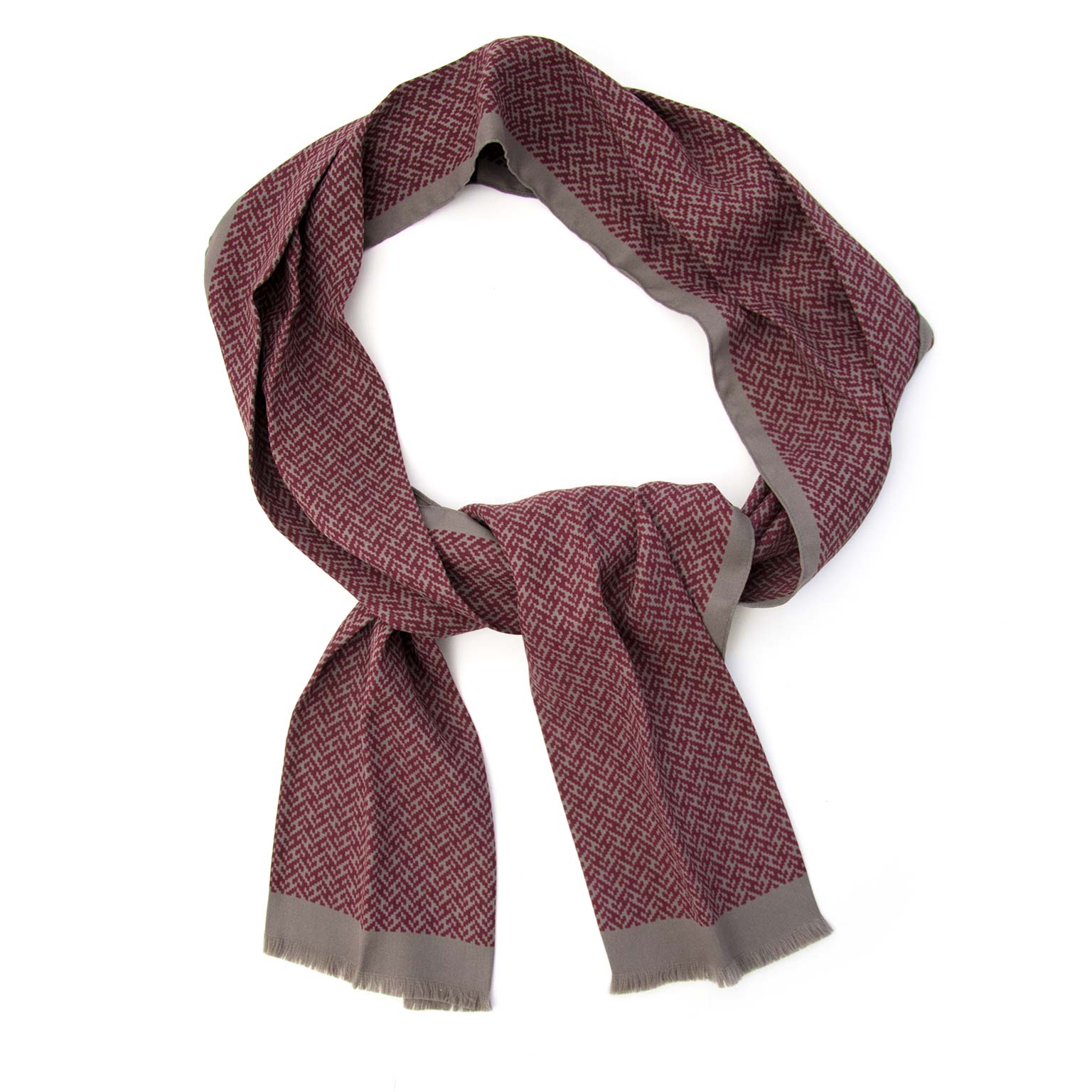 Hermès Cravate Foulard Grey and Bordeaux for the best price available online