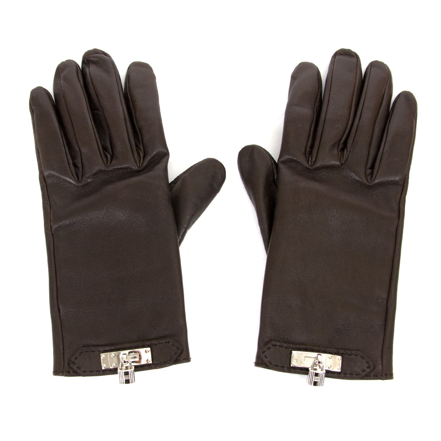 acheter en ligne seconde main Hermes Dark Brown Soya Gloves