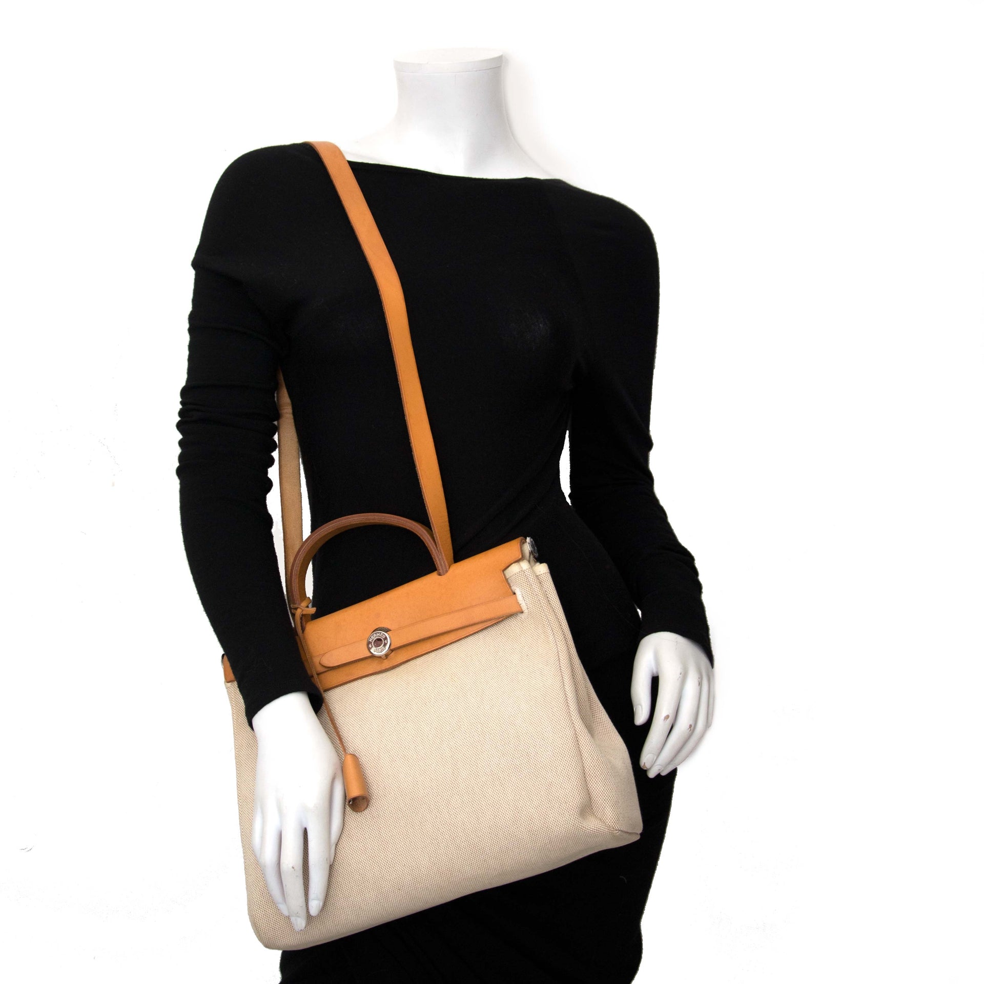 shop safe online your Hermès Black And Beige 2 in 1 Herbag