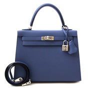 100% authentique Hermès Kelly Sellier 25 Epsom Bleu Brighton PHW en ligne chez labellov.com sans liste d'attends