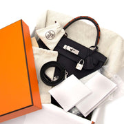 worldwide shipping authentic Hermes Kelly Au Galop 28 Retourne Blue indigo/ Black/Cuivre Togo / Box calf /Chevre myzore goatskin Leather