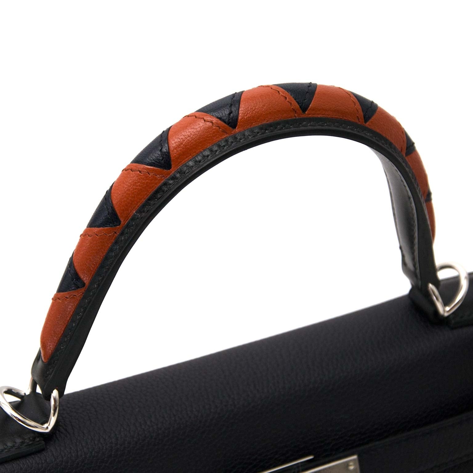 Hermes Kelly Au Galop 28 Retourne Blue indigo/ Black/Cuivre Togo / Box calf /Chevre myzore goatskin Leather online at the best price