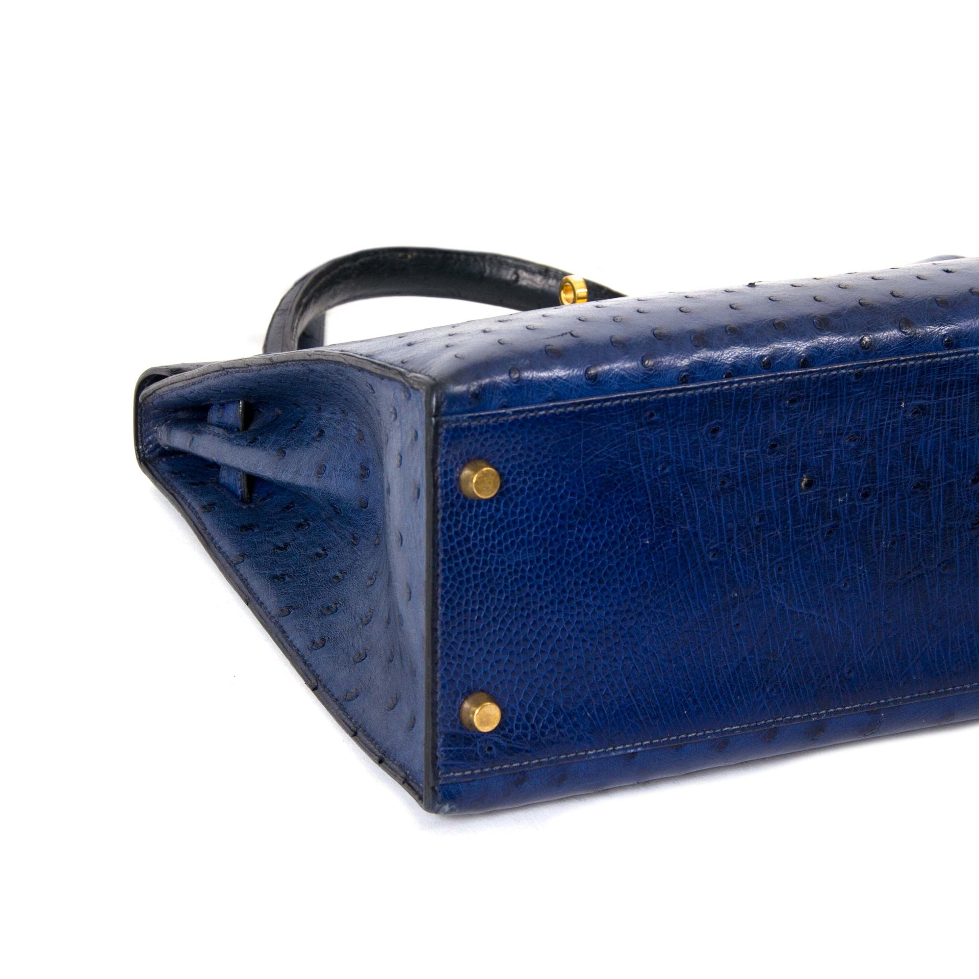 Hermès Kelly 32 Ostrich Blue GHW for sale online at Labellov