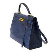 Hermès Kelly 32 Ostrich Blue GHW for sale