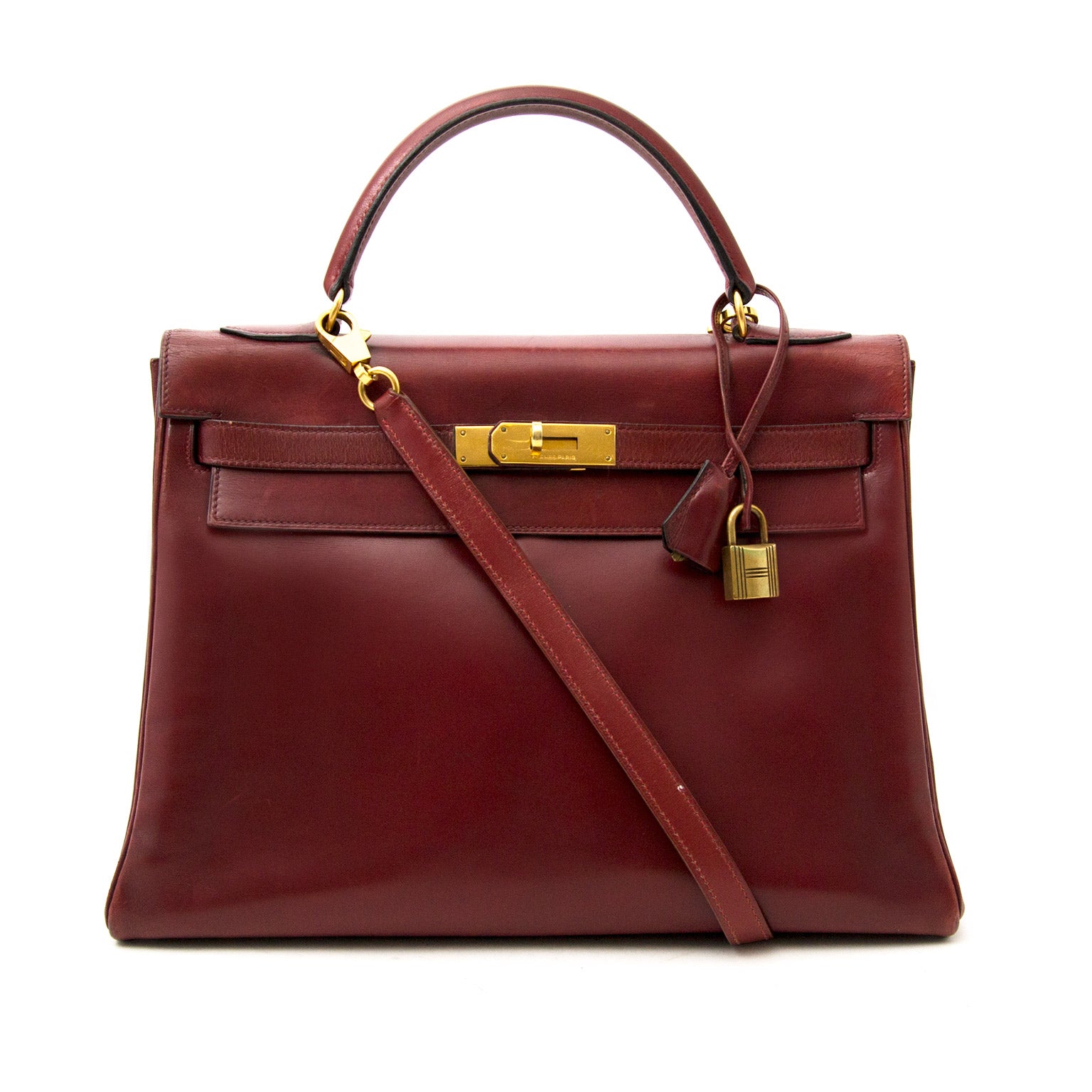 koop en verkoop uw designer tassen online bij labellov.com Hermes Kelly Rouge Boxcalf 32 + Strap