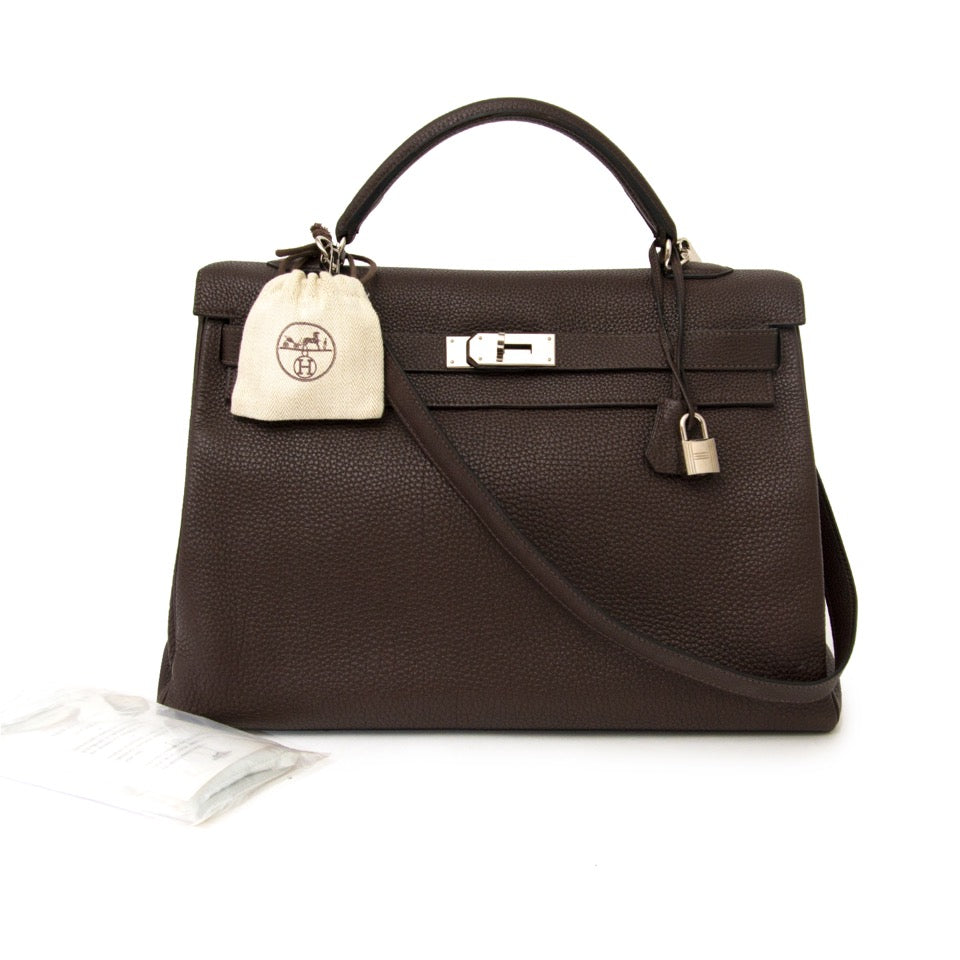 acheter en ligne seconde main sac a main Hermes Kelly 40 Cafe Clemence Taurilllon PHW