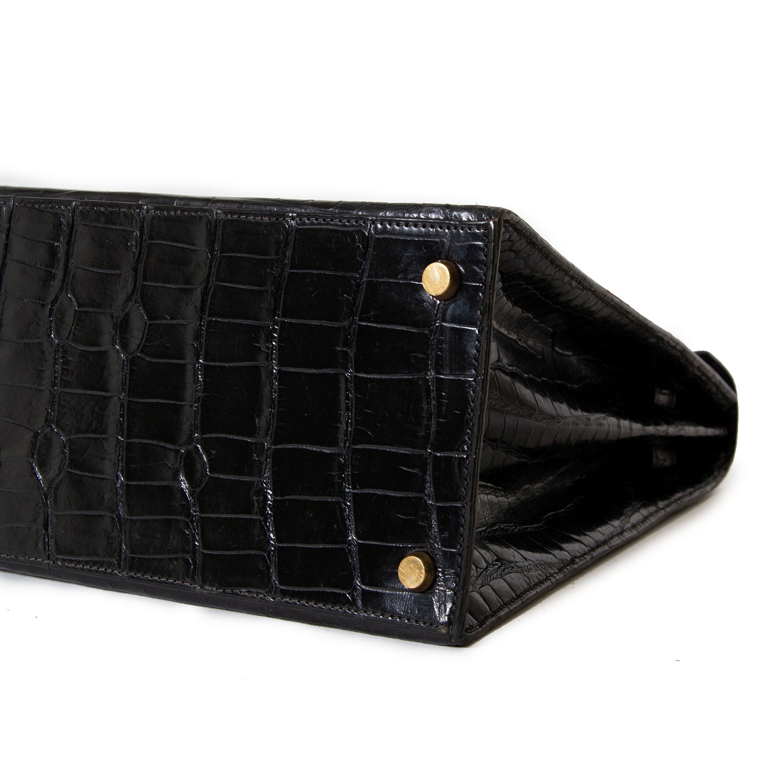 shop veilig jou tweedehands Hermes Kelly 35 Black Crocodile GHW