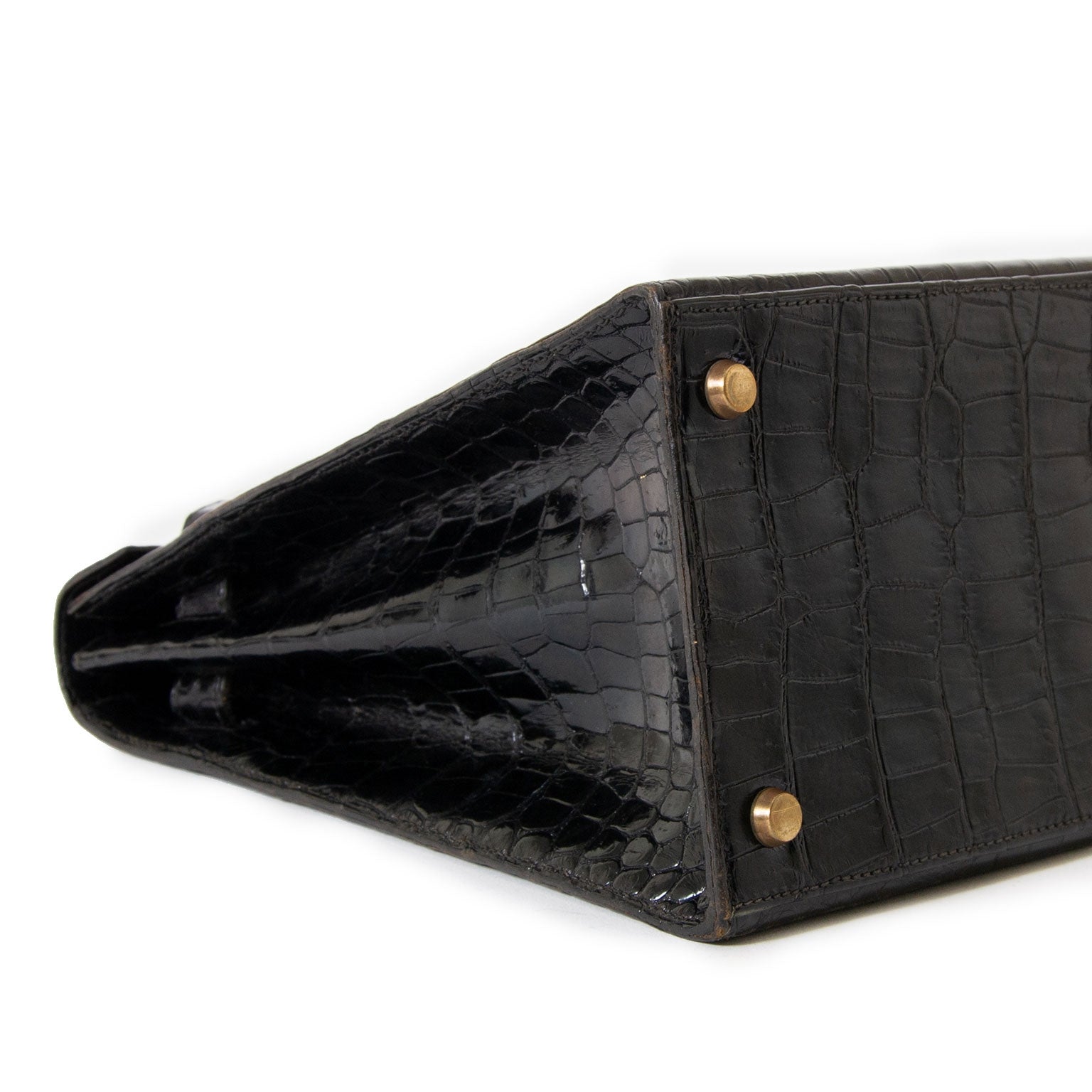 koop online tegen de beste prijs tweedehands Hermes Kelly 35 Black Crocodile GHW