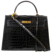Hermes Kelly 35 Black Crocodile GHW secondhand worldwide shipping