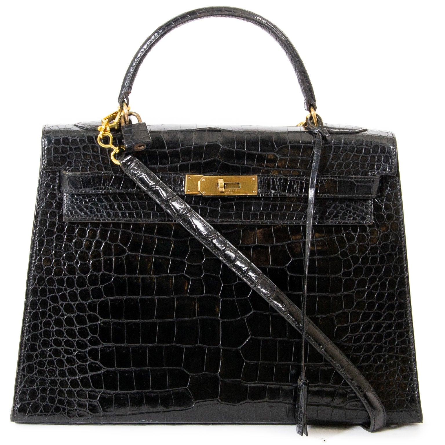 Hermes Kelly 35 Black Crocodile GHW secondhand worldwide shipping