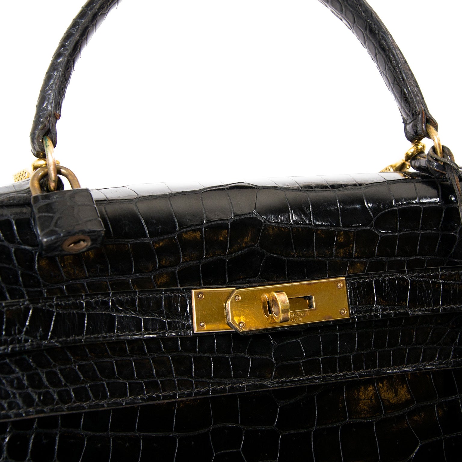 100% authentic Hermes Kelly 35 Black Crocodile GHW