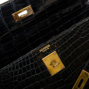 very hard to find secondhand Hermes Kelly 35 Black Crocodile GHW